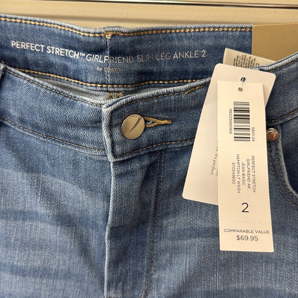 NWT | Chico’s Perfect Stretch Girlfriend Ankle Jeans |sz 2(US12)|Hampton Lt Wash - Picture 3 of 8